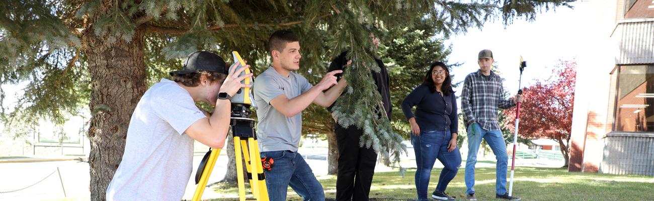 Students surveying Montana Tech's campus