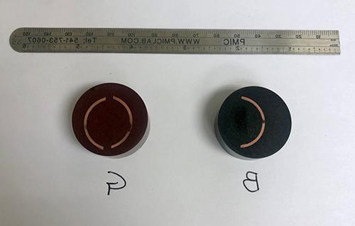 Mounted cross sections of a ¾” nominal copper pipe 